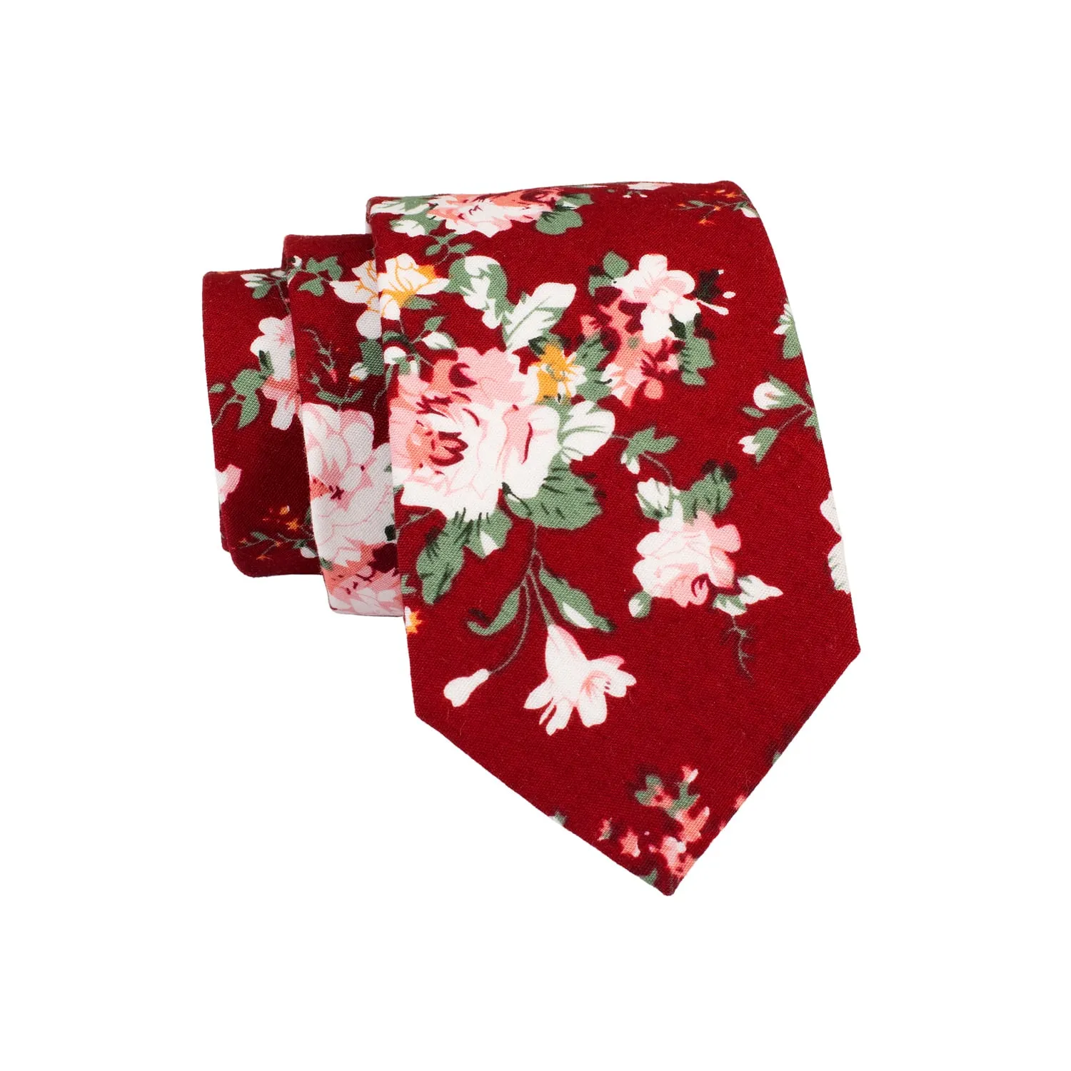 Dover Floral Cotton Tie,  Crimson/ White / Green