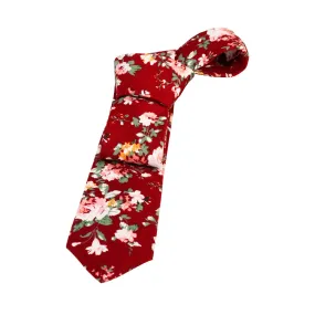 Dover Floral Cotton Tie,  Crimson/ White / Green