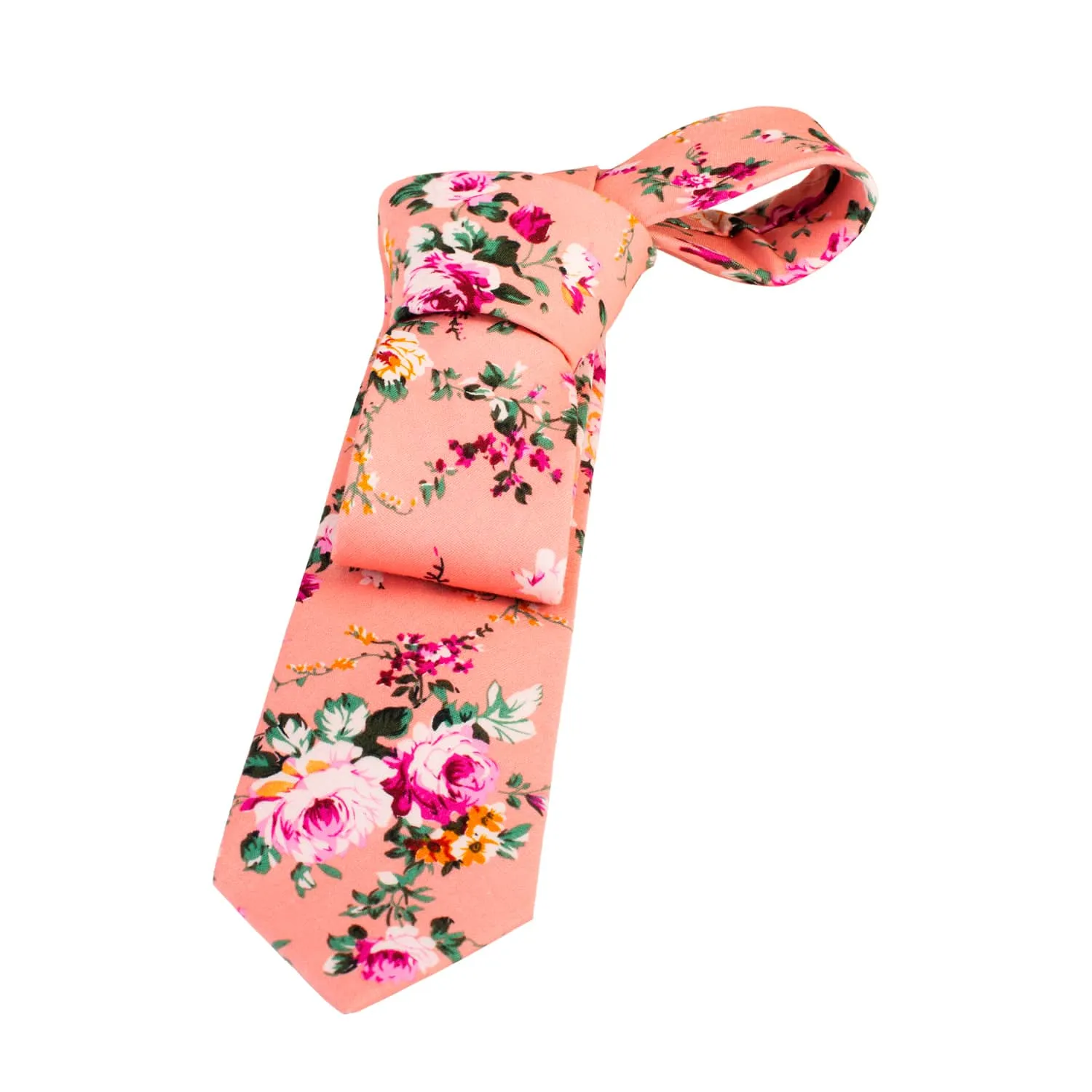 Dover Floral Cotton Tie, Salmon / Pink / Green