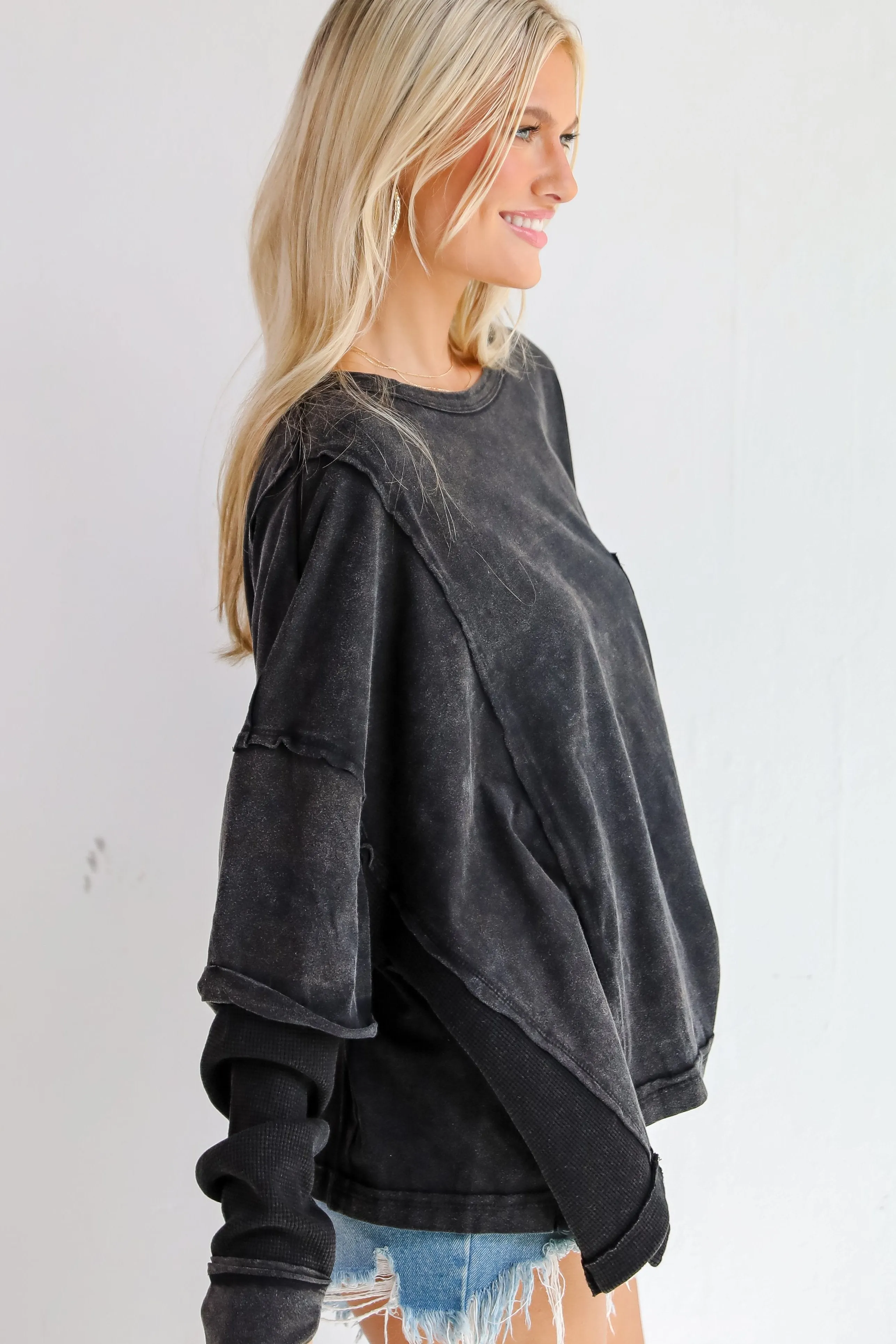 Easy Charisma Black Oversized Contrast Knit Top