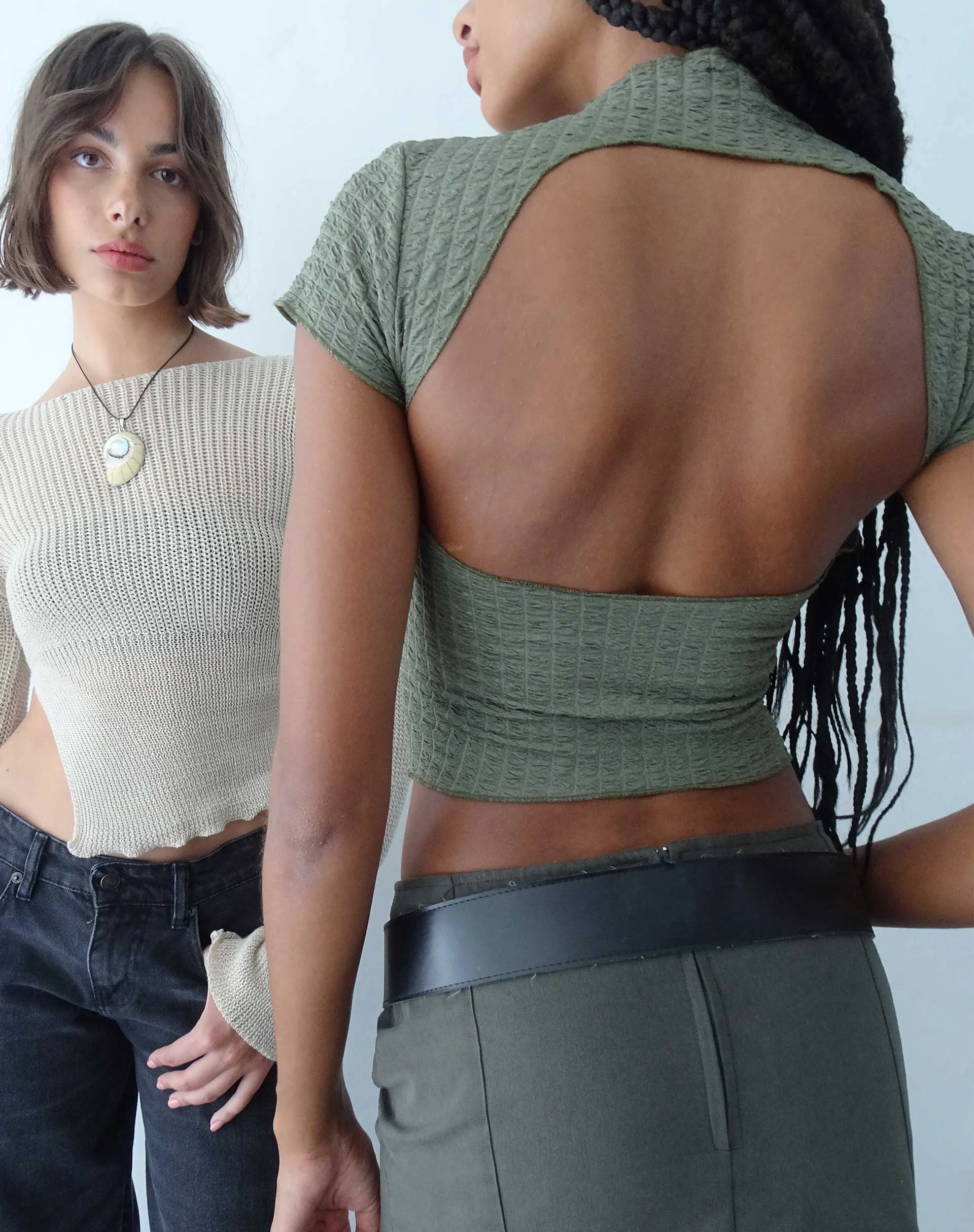 Elton High Neck Top in Khaki