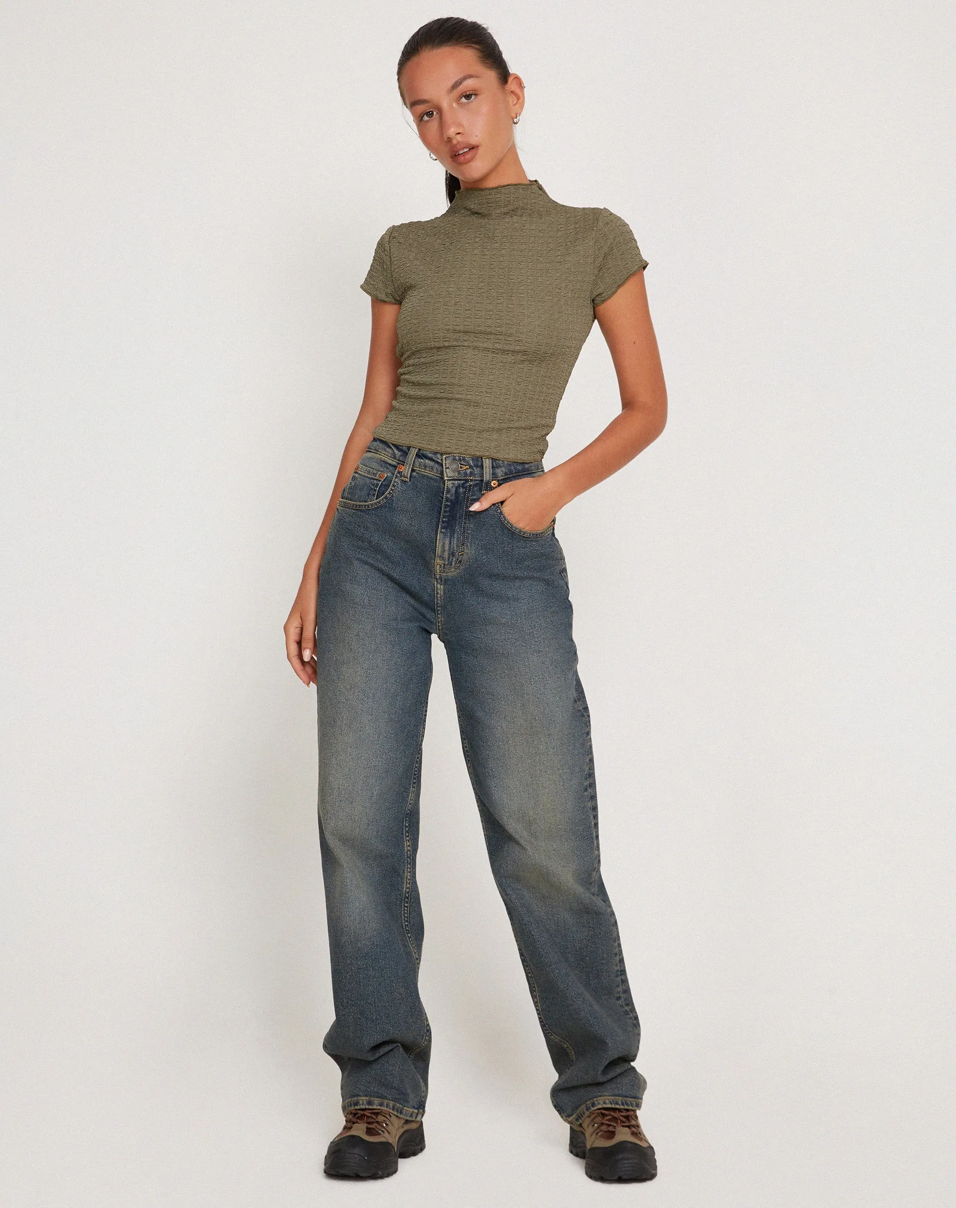 Elton High Neck Top in Khaki