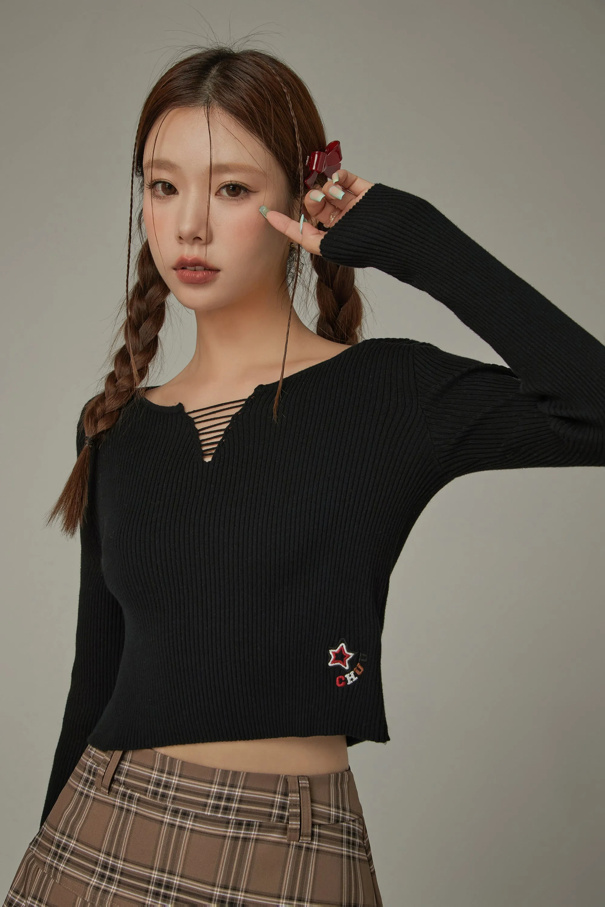 Embroidered Crop Knit Top