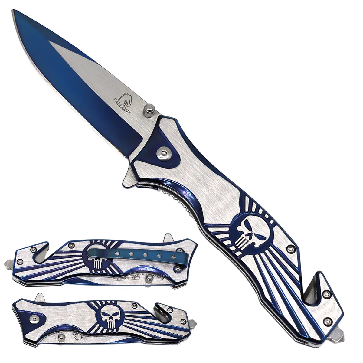 Falcon 8.5" Overall Semi Automatic Blue Folding Knife