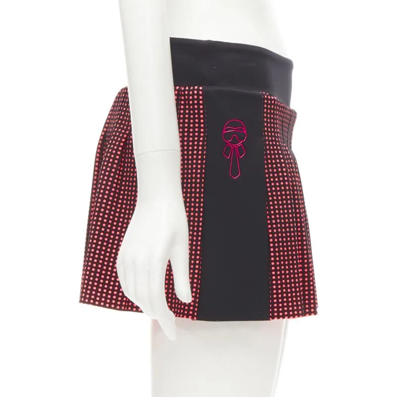 FENDI Activewear Karl Love black pink polka dot lined pleated skirt S