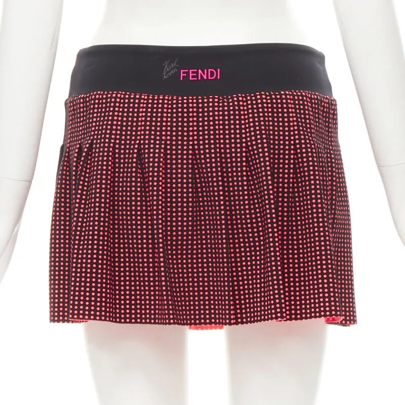 FENDI Activewear Karl Love black pink polka dot lined pleated skirt S