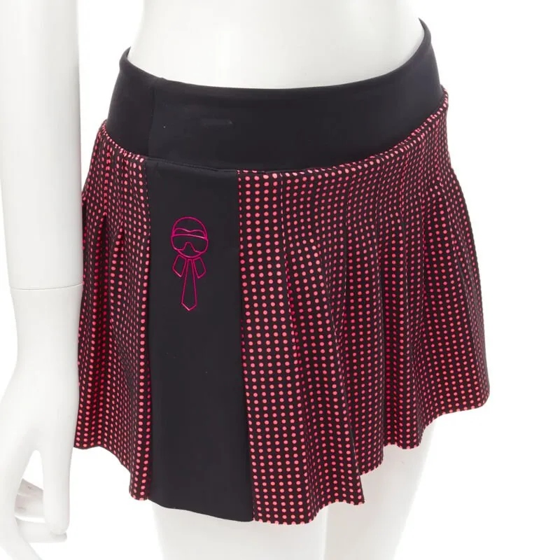 FENDI Activewear Karl Love black pink polka dot lined pleated skirt S