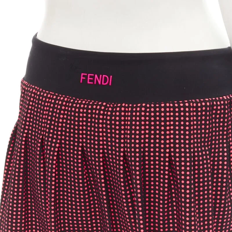 FENDI Activewear Karl Love black pink polka dot lined pleated skirt S