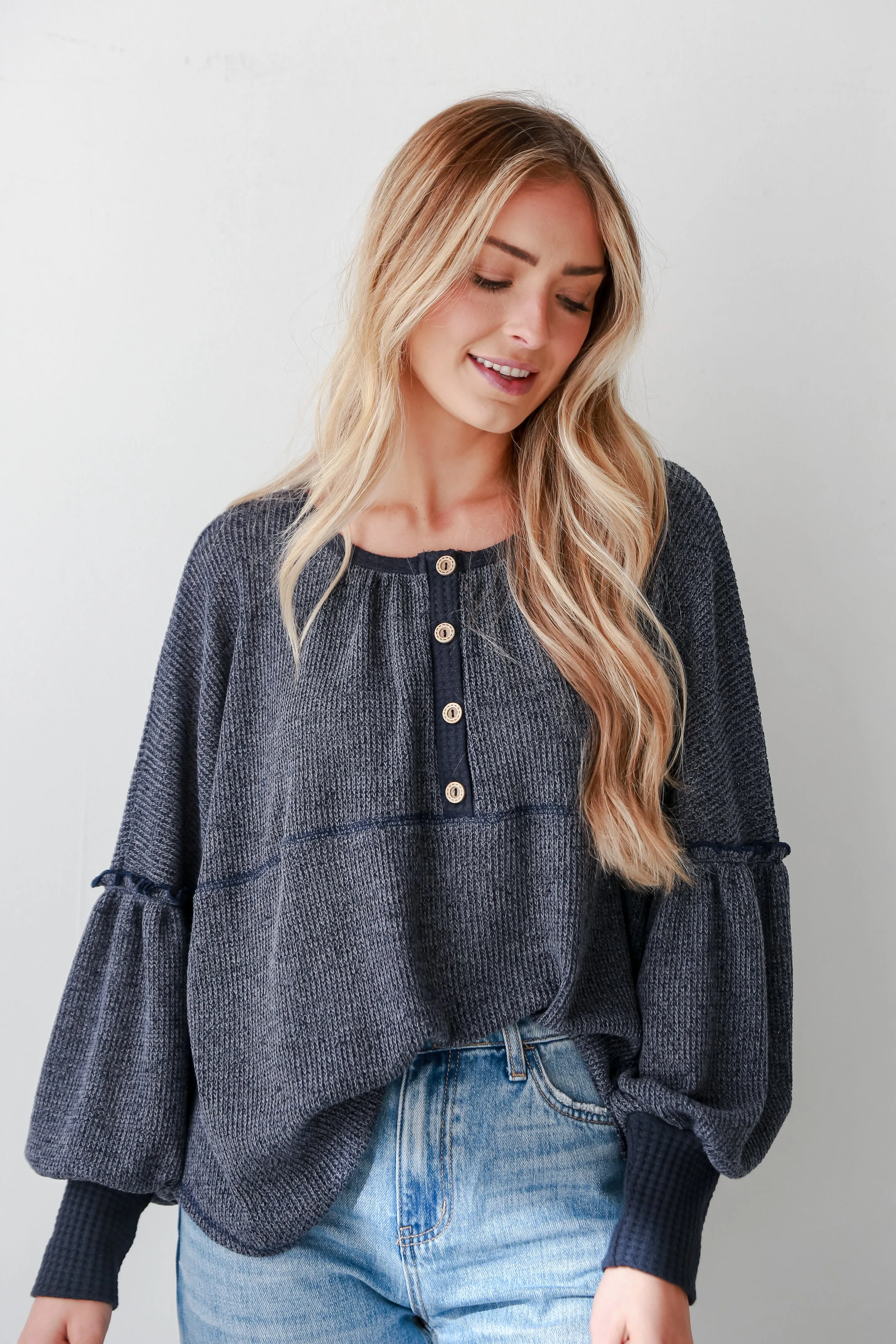 FINAL SALE - Comfy Intentions Navy Oversized Knit Top