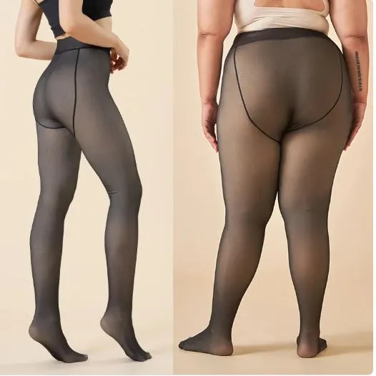 FLEECE LINED THERMAL LEGGING TIGHTS PLUS SIZE NUDE/BLACK