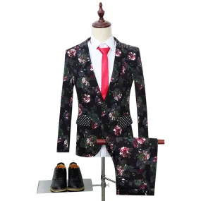 Floral Chic Single Breasted Jacket Pant Suits