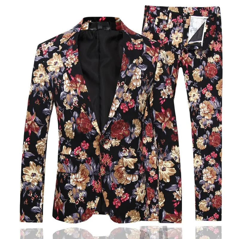 Floral Chic Single Breasted Jacket Pant Suits