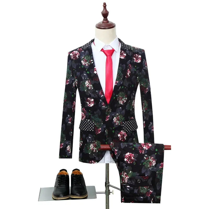 Floral Chic Single Breasted Jacket Pant Suits