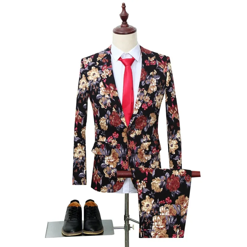 Floral Chic Single Breasted Jacket Pant Suits