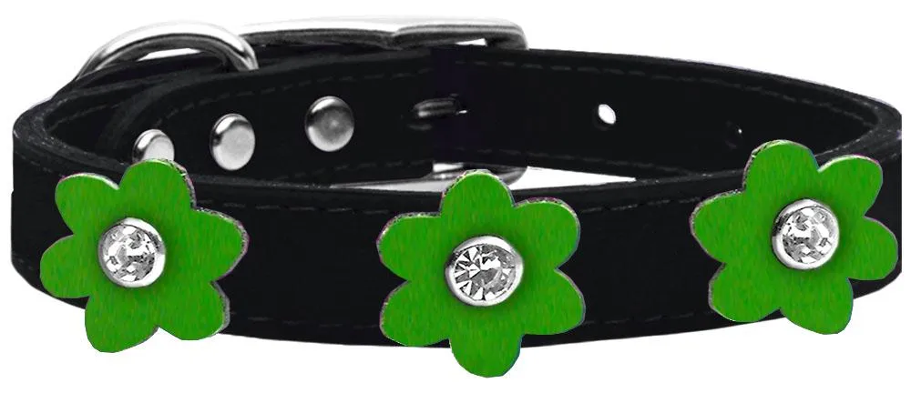 Flower Leather Collar Black With Emerald Green Flowers Size 26