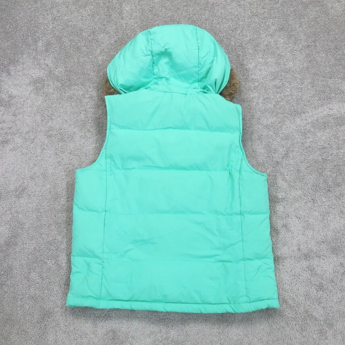 Gap Womens Hooded Puffer Vest Jacket Snap Button Sleeveless Turquoise Size M