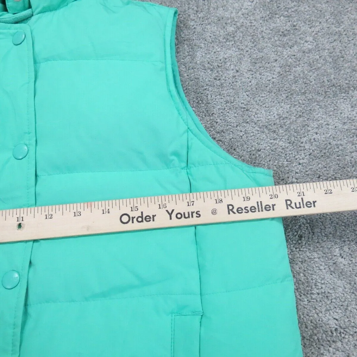 Gap Womens Hooded Puffer Vest Jacket Snap Button Sleeveless Turquoise Size M