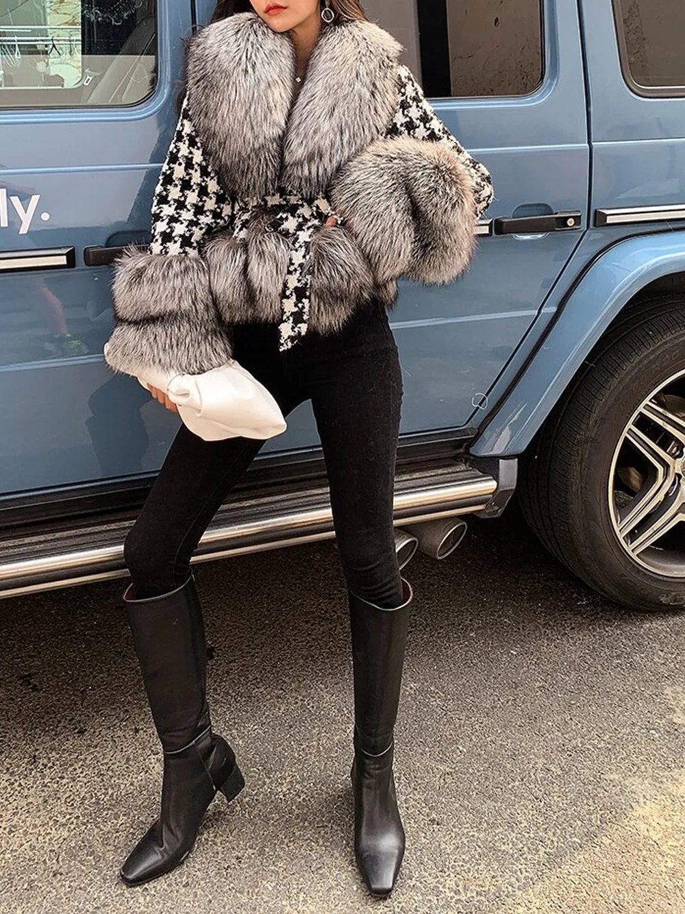 GF Faux Fur Houndstooth Jacket