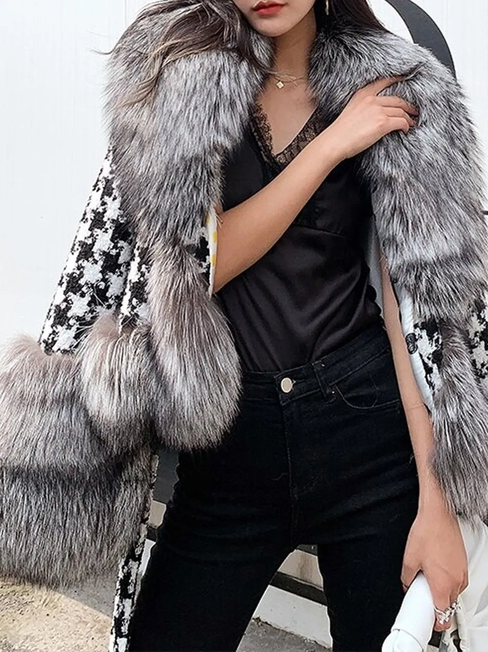 GF Faux Fur Houndstooth Jacket