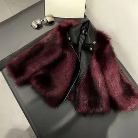 Girls Leather Red Fur Jacket