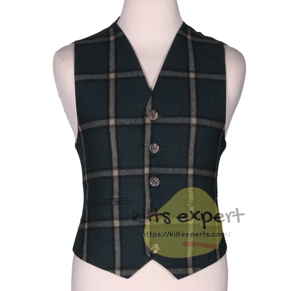 Green Pure Wool Argyll Jacket With 5 Button Waistcoat/Vest