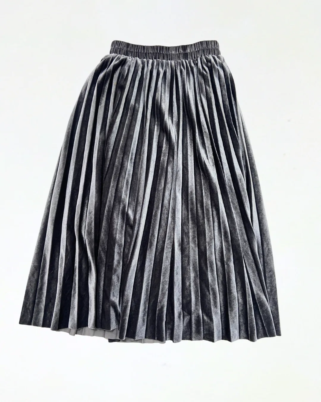 Grey Velvet Pleated Skirt