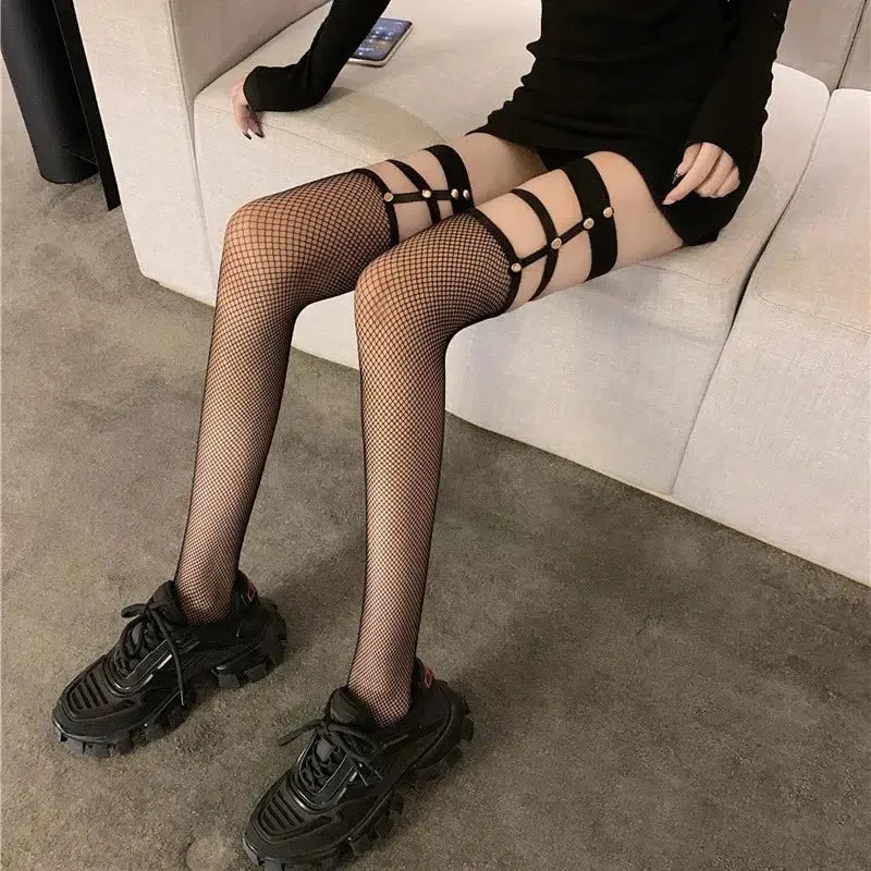 Grunge Fishnet Thigh High Socks