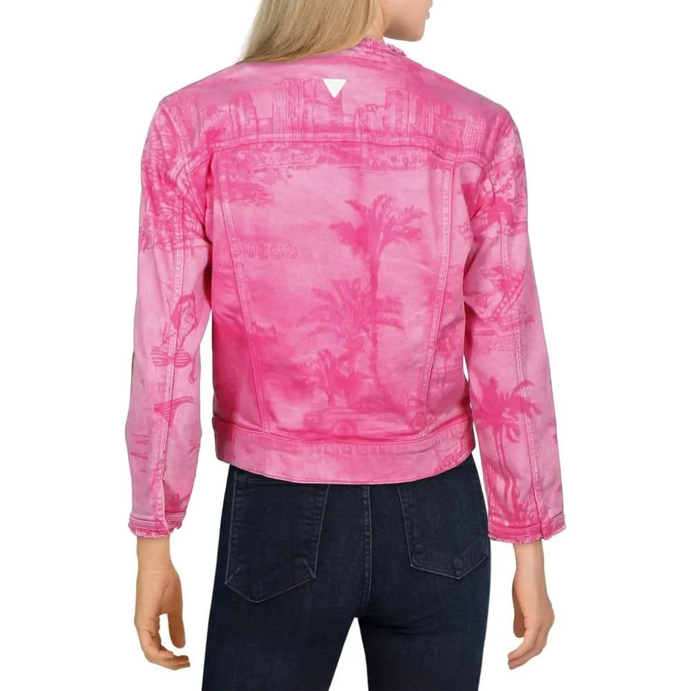 Guess Women's Bella Printed Denim Jacket Pink Size Small