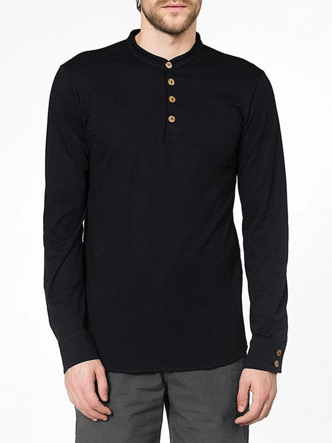 Henley Supima Cotton Long Sleeve T-shirt Navy Blue