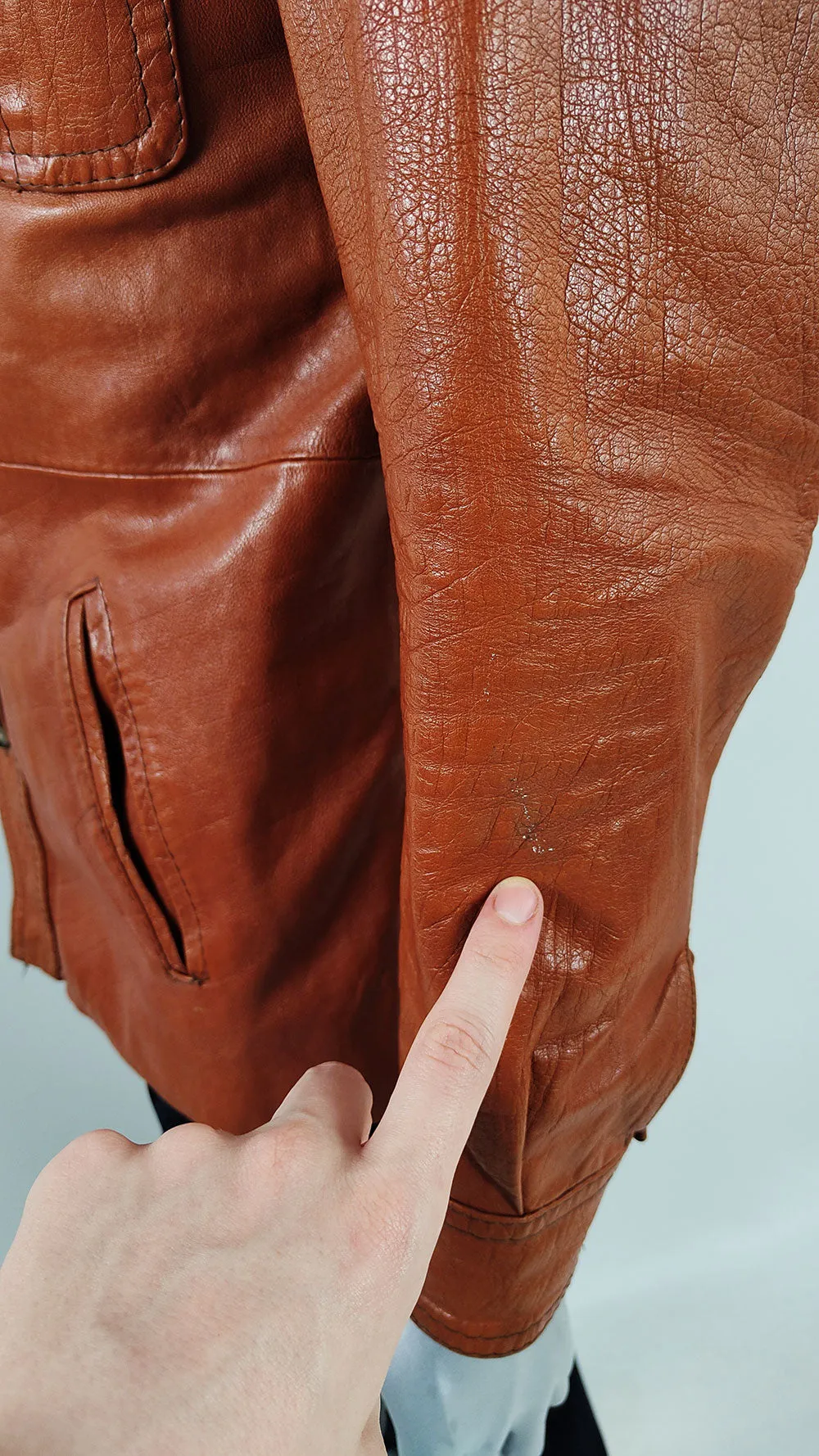 Hepworths Vintage 1970s Mens Burnt Orange Real Leather Jacket