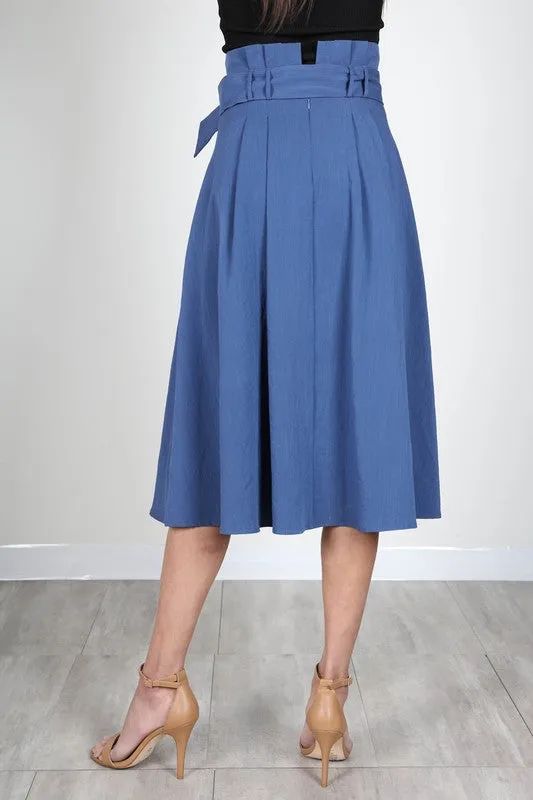 High Waist Midi Skirt-Blue