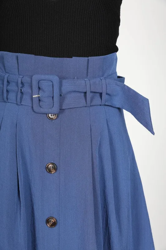 High Waist Midi Skirt-Blue