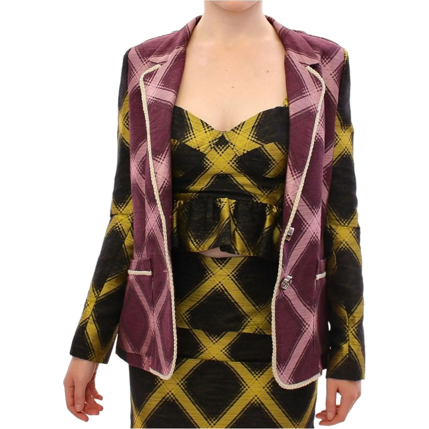 House of Holland Chic Purple Checkered Jacket Blazer