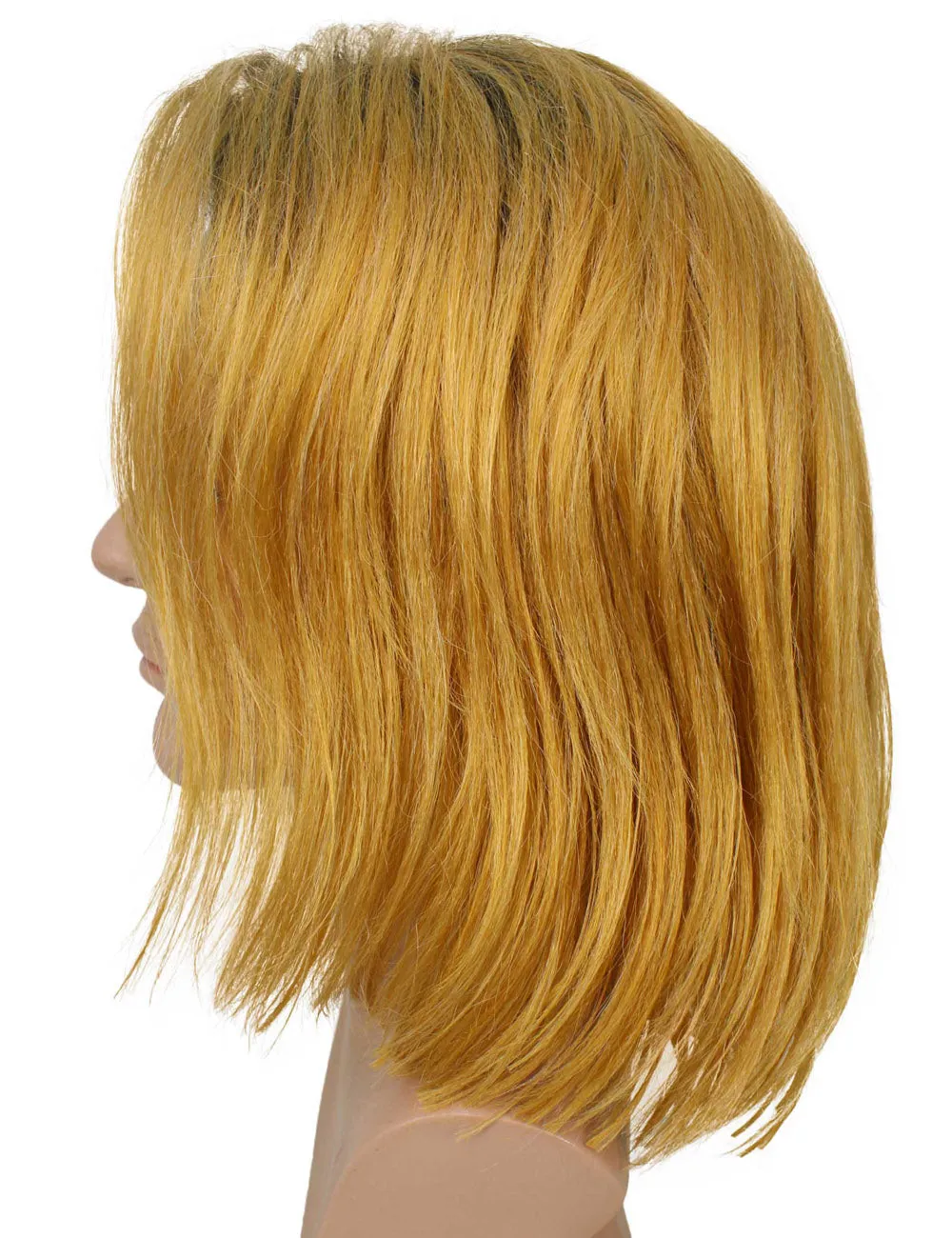 HPO Adult Men’s 90s Grunge Blonde and Black Dyed Roots Center-Parted Medium Wig