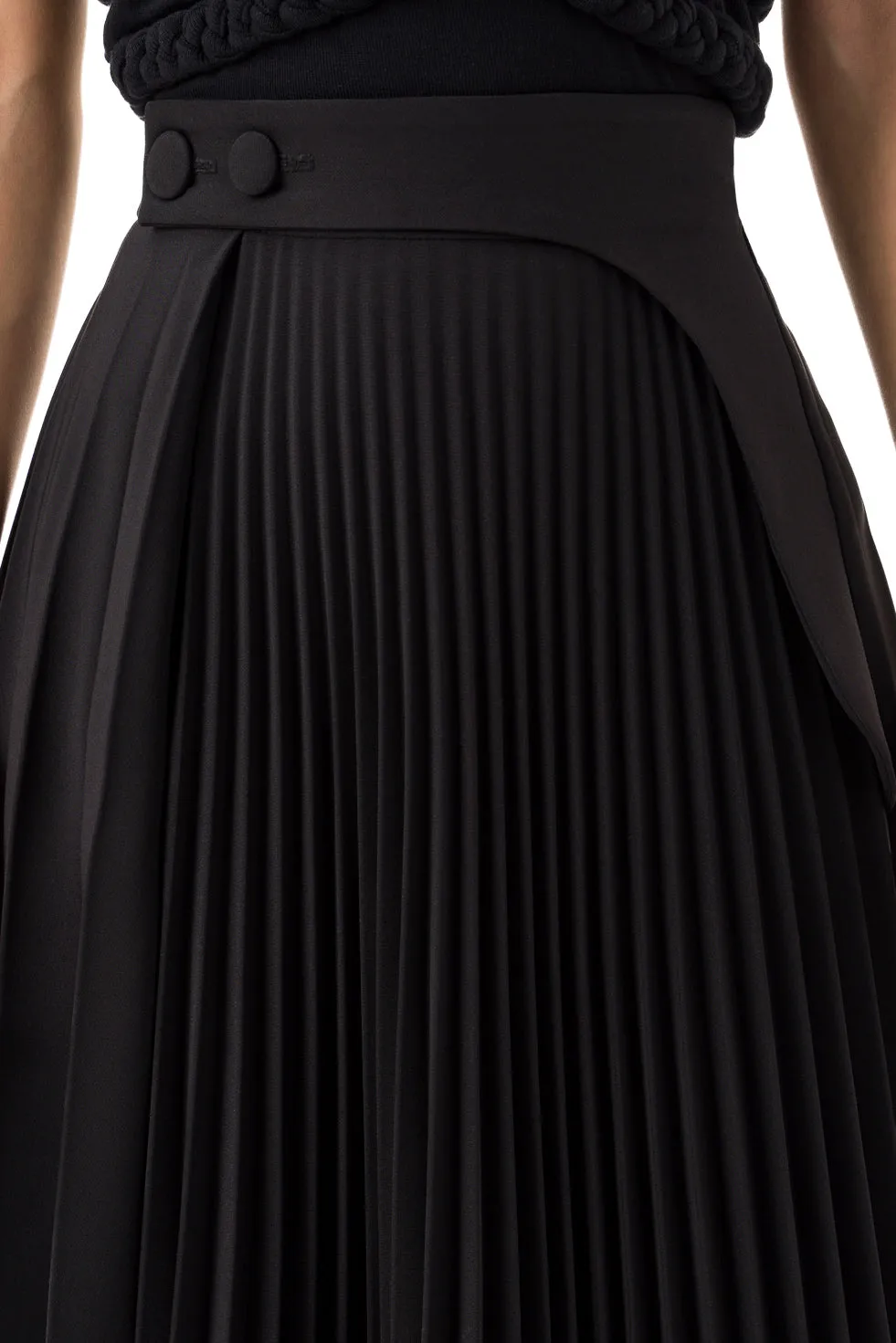 Jamila Black Asymmetric Pleated Long Skirt