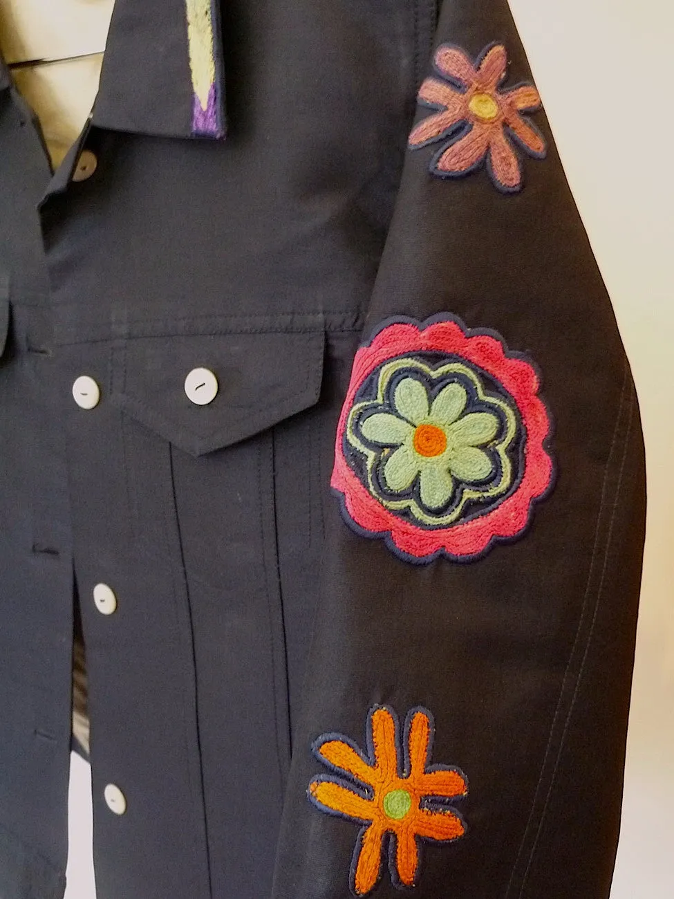 Jean Jacket Vintage Suzani Embroidery Navy Oatmeal