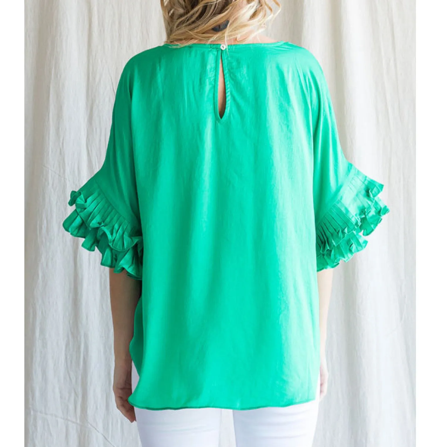 Juliette Half Scrunch Sleeve Blouse - Kelly Green