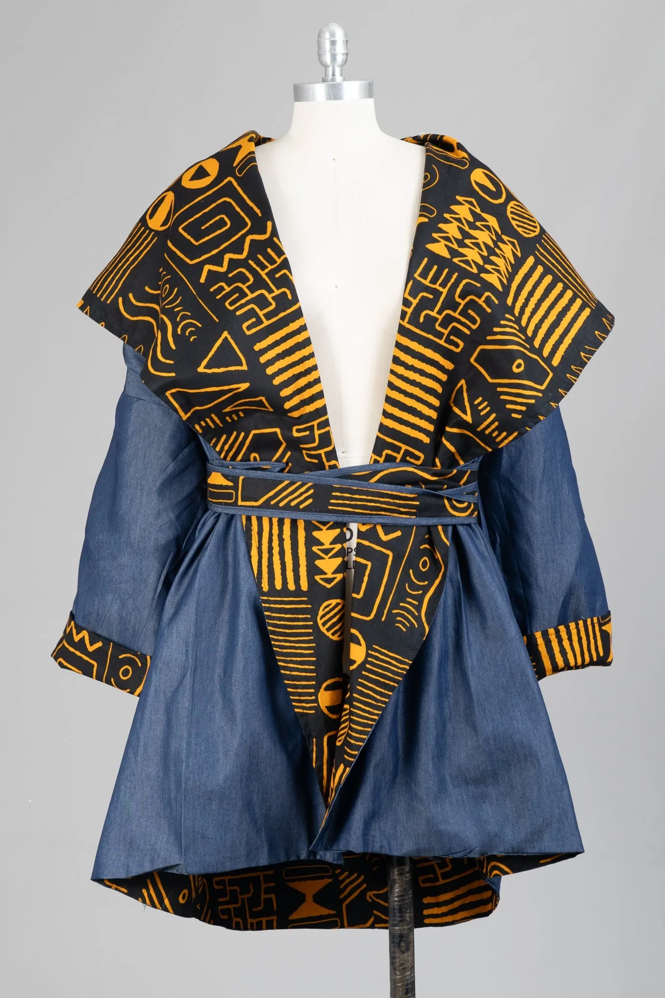 KaraChic 9018PD Authentic African Print and Denim Reversible Jacket