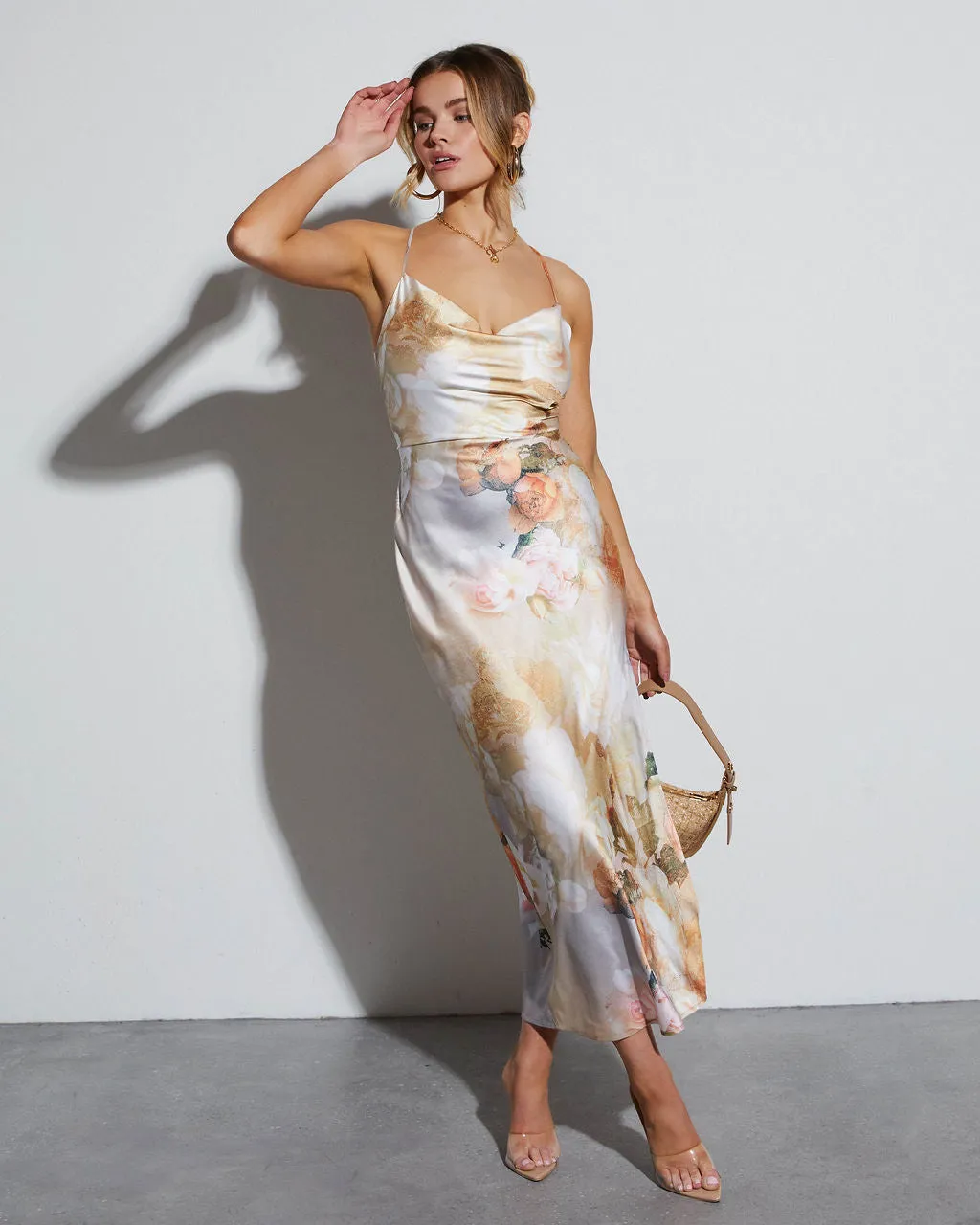 Last Dance Floral Cowl Neck Dress