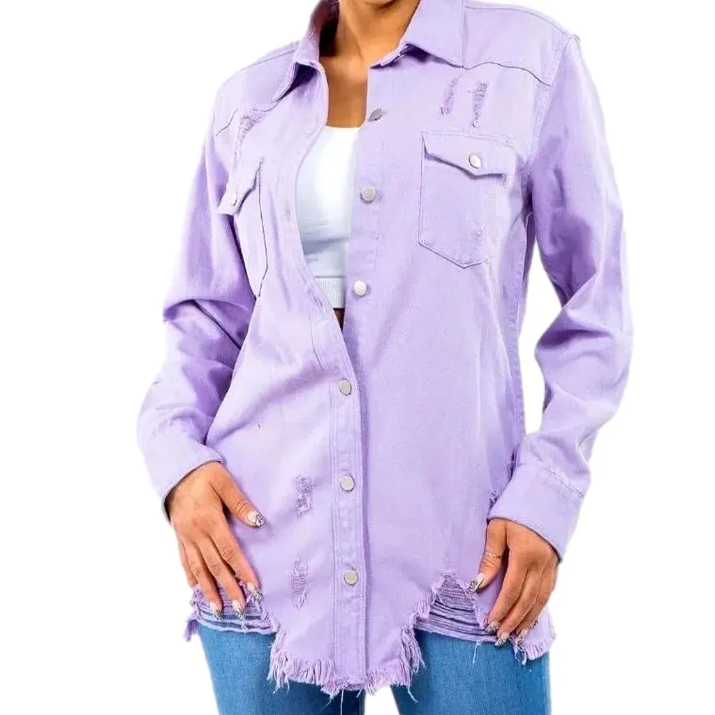 Lavender-hue oversized denim shirt for ladies