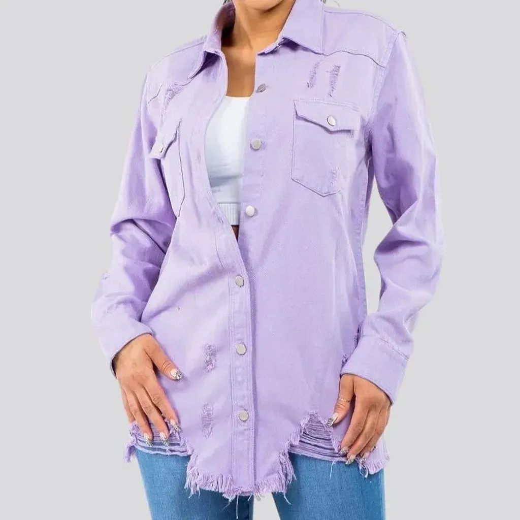 Lavender-hue oversized denim shirt for ladies