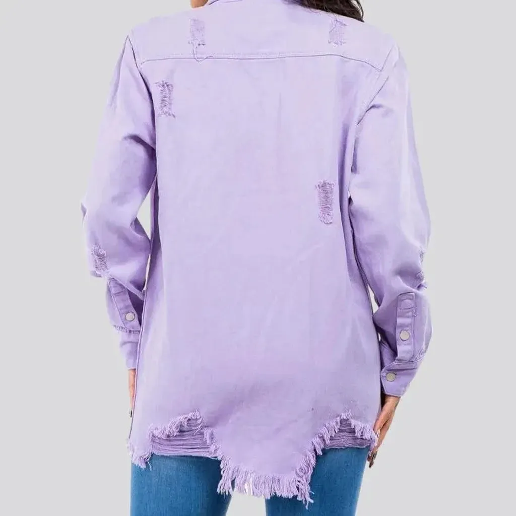 Lavender-hue oversized denim shirt for ladies