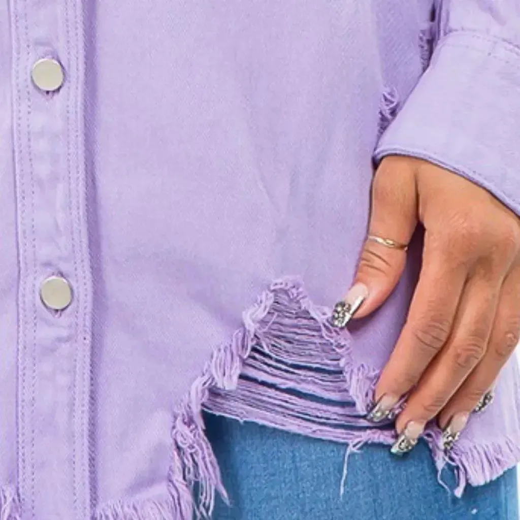 Lavender-hue oversized denim shirt for ladies