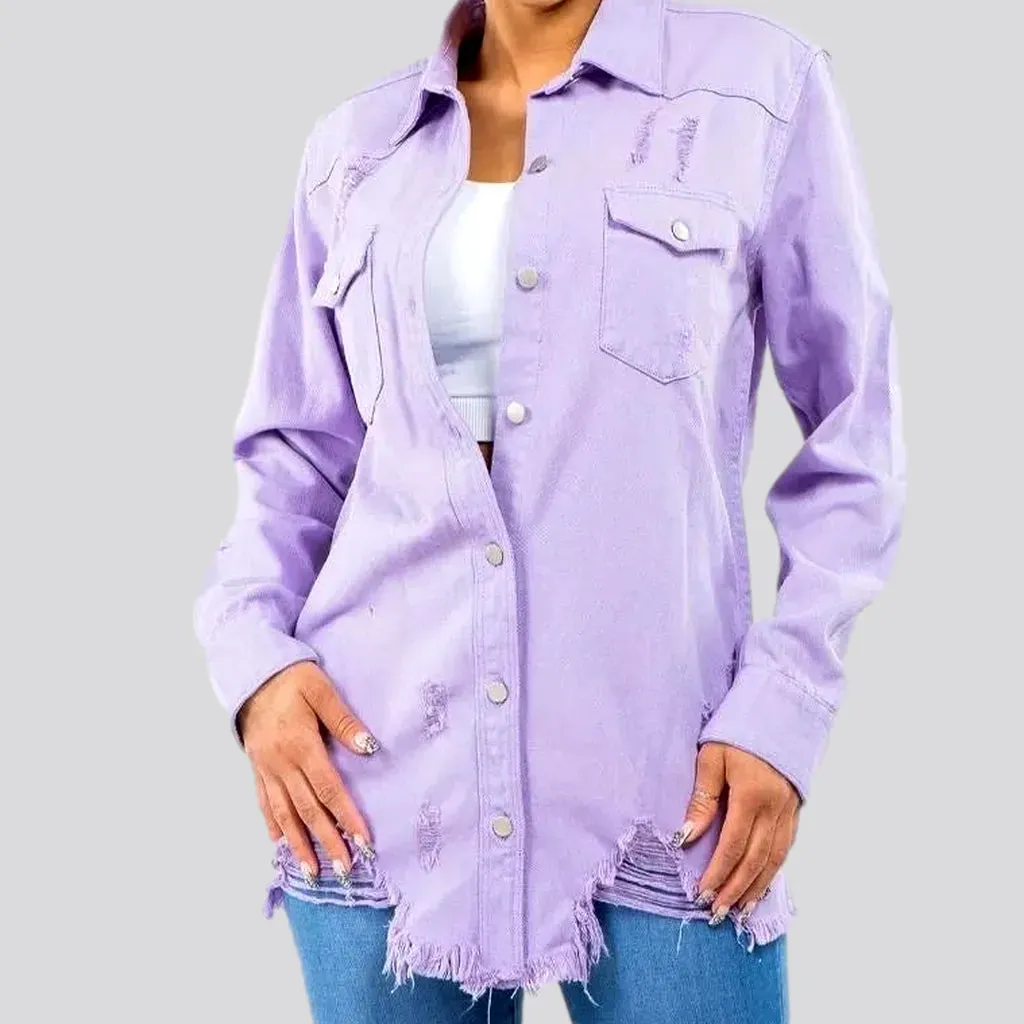 Lavender-hue oversized denim shirt for ladies