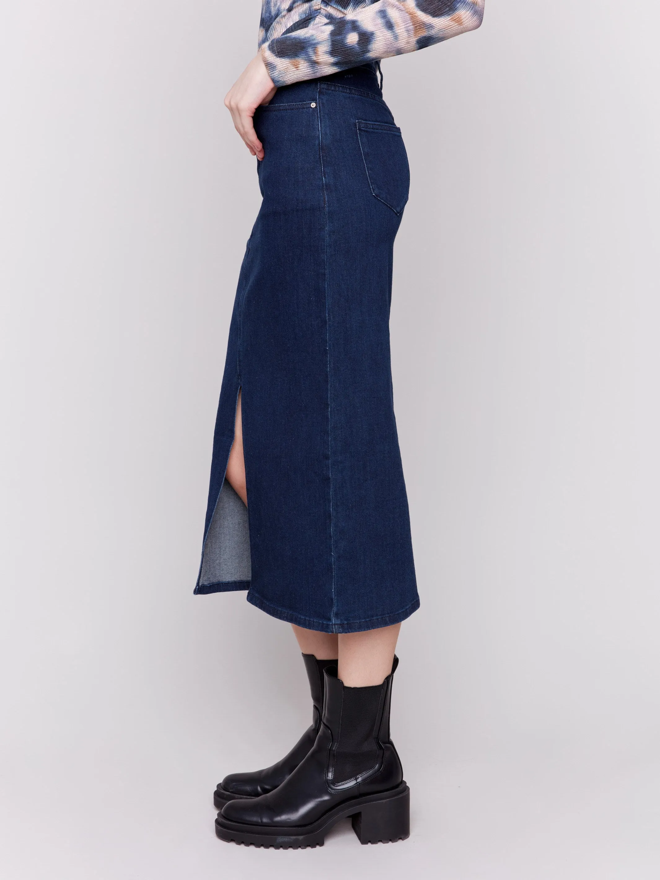 Long Denim Skirt - Blue Black