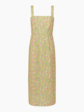 Long Slip Dress in Yellow & Pink Bougainvillea