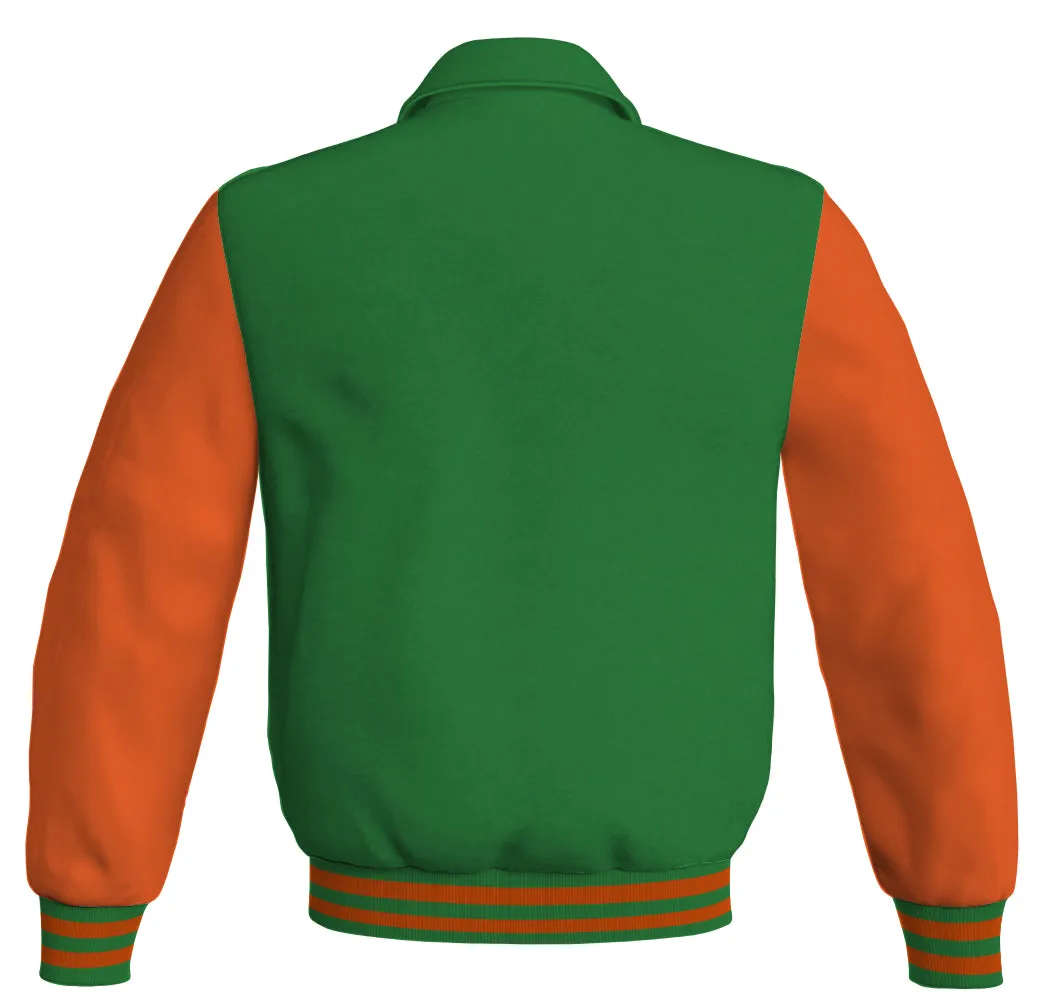 Luxury Bomber Classic Jacket Green Body and Orange Leather Sleeves