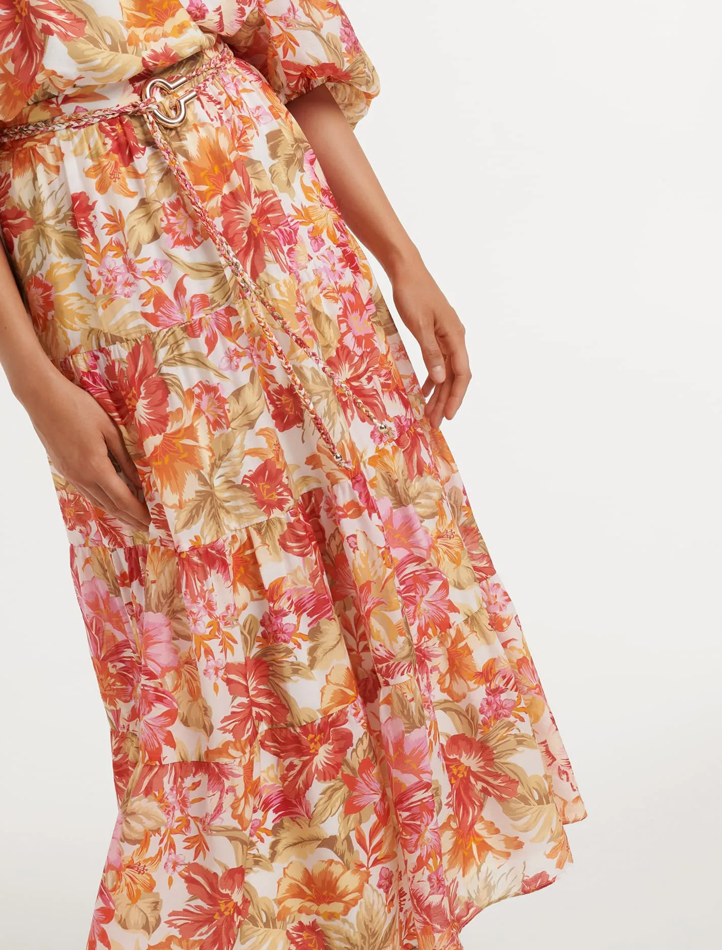 Maia Tiered Belted Midi Skirt