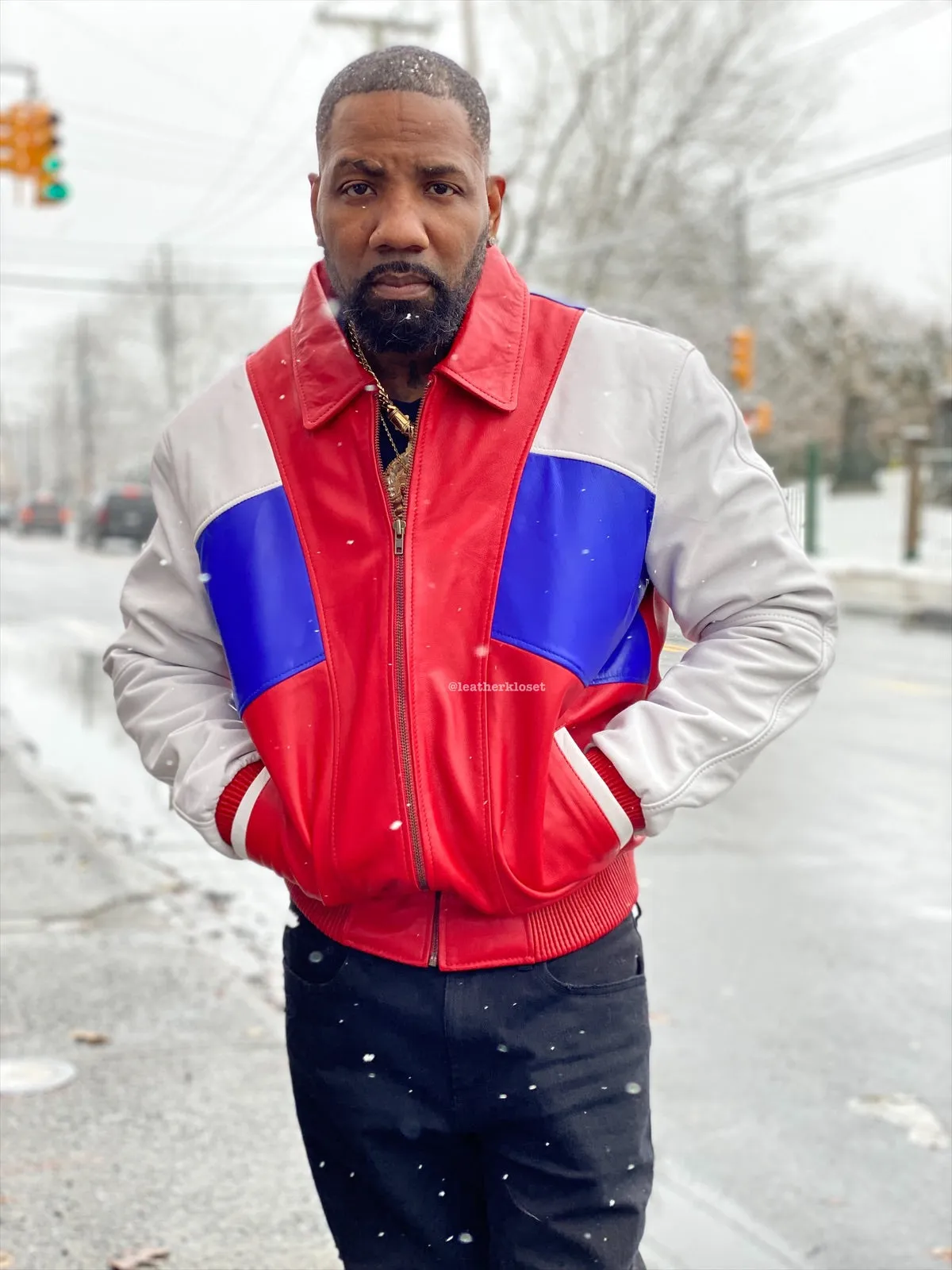 Men's Mason Bomber Jacket [Red/Royal Blue/White]