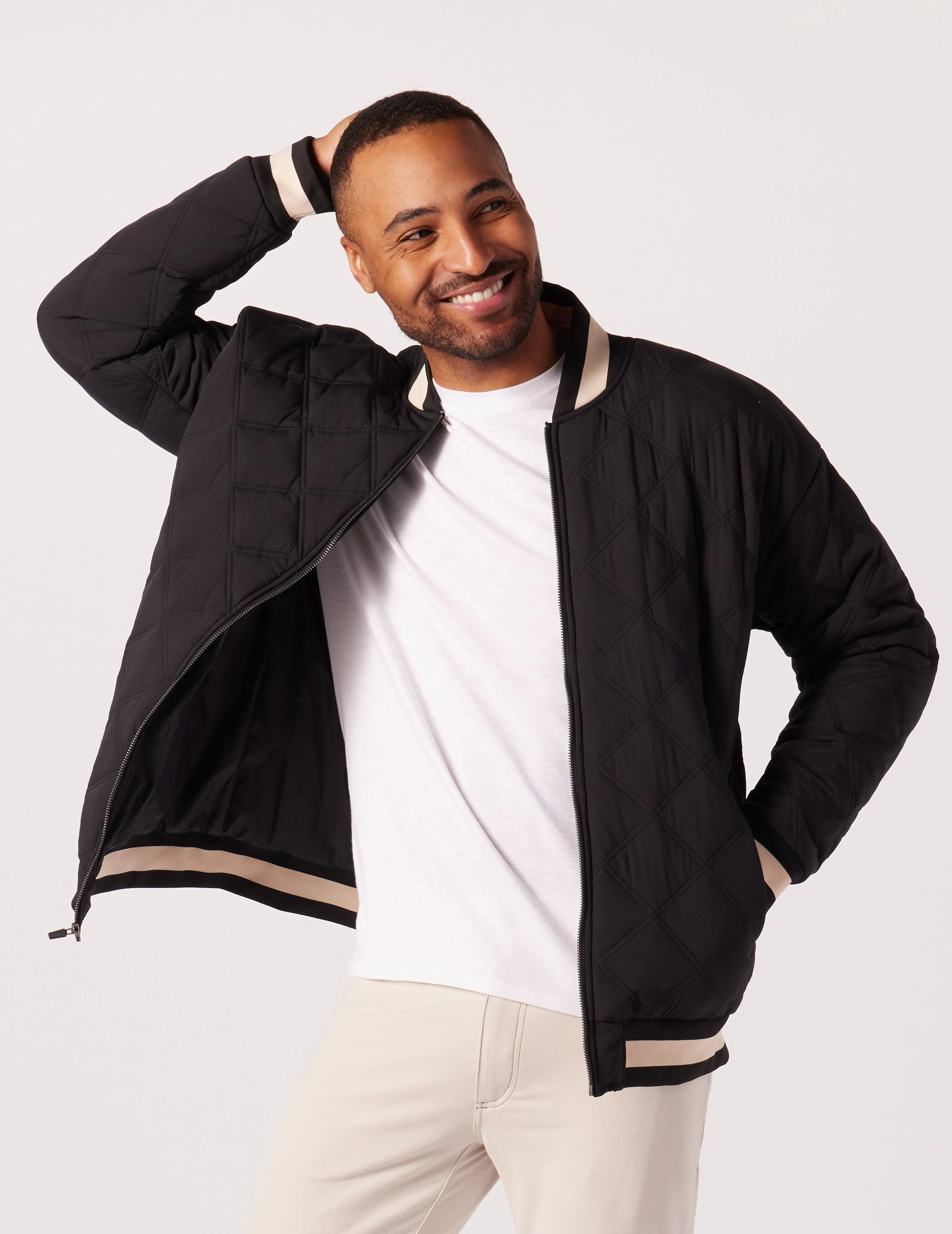 Men's Varsity Jacket: Black/Oamilk